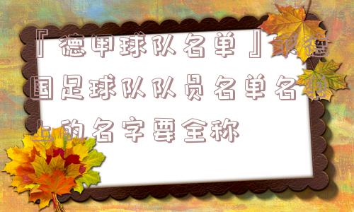 『德甲球队名单』求德国足球队队员名单名单上的名字要全称