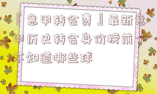 『意甲转会费』最新意甲历史转会身价榜前十不知道哪些球