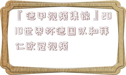 『德甲视频集锦』2010世界杯德国队和拜仁欧冠视频