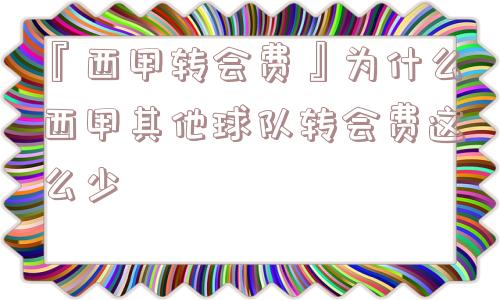 『西甲转会费』为什么西甲其他球队转会费这么少