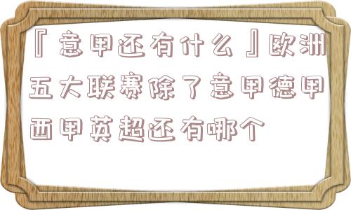 『意甲还有什么』欧洲五大联赛除了意甲德甲西甲英超还有哪个