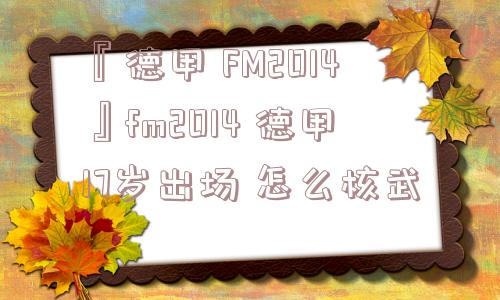 『德甲 FM2014』fm2014 德甲17岁出场 怎么核武