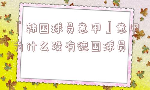 『韩国球员意甲』意甲为什么没有德国球员