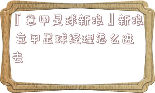 『意甲足球新浪』新浪 意甲足球经理怎么进去