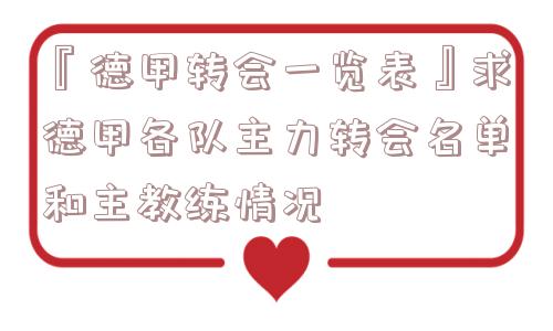 『德甲转会一览表』求德甲各队主力转会名单和主教练情况