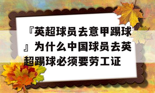 『英超球员去意甲踢球』为什么中国球员去英超踢球必须要劳工证