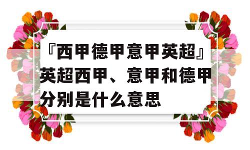 『西甲德甲意甲英超』英超西甲、意甲和德甲分别是什么意思