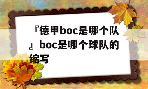 『德甲boc是哪个队』boc是哪个球队的缩写