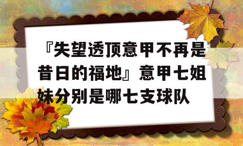 『失望透顶意甲不再是昔日的福地』意甲七姐妹分别是哪七支球队