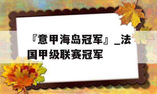 『意甲海岛冠军』_法国甲级联赛冠军