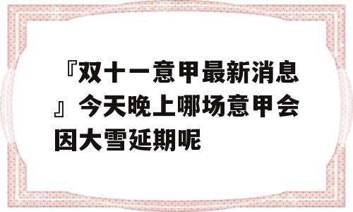 『双十一意甲最新消息』今天晚上哪场意甲会因大雪延期呢