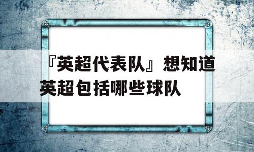 『英超代表队』想知道英超包括哪些球队