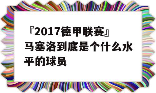 『2017德甲联赛』马塞洛到底是个什么水平的球员