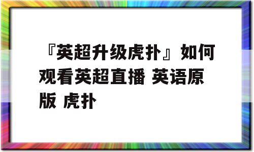 『英超升级虎扑』如何观看英超直播 英语原版 虎扑