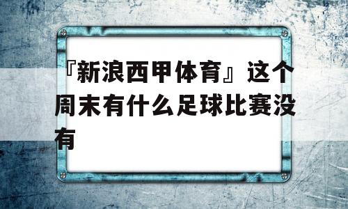 『新浪西甲体育』这个周末有什么足球比赛没有