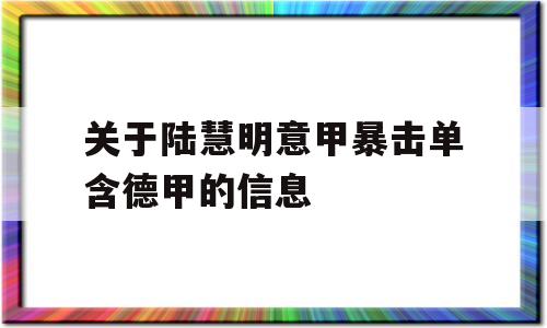 关于陆慧明意甲暴击单含德甲的信息