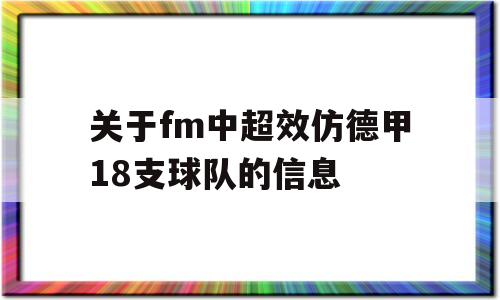 关于fm中超效仿德甲18支球队的信息