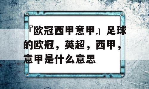 『欧冠西甲意甲』足球的欧冠，英超，西甲，意甲是什么意思