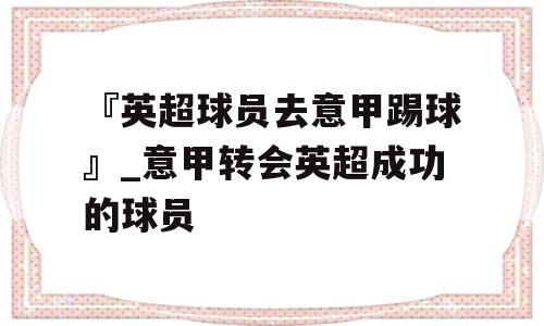 『英超球员去意甲踢球』_意甲转会英超成功的球员