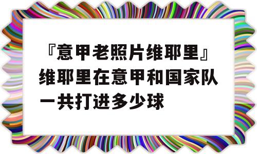 『意甲老照片维耶里』维耶里在意甲和国家队一共打进多少球