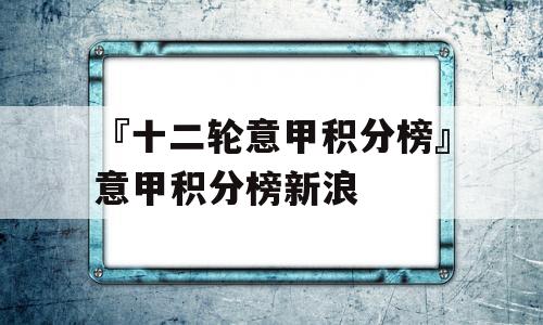 『十二轮意甲积分榜』意甲积分榜新浪