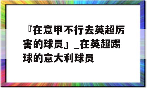 『在意甲不行去英超厉害的球员』_在英超踢球的意大利球员