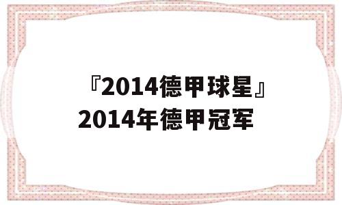 『2014德甲球星』2014年德甲冠军