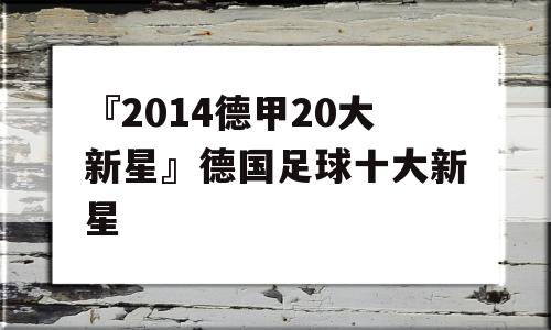 『2014德甲20大新星』德国足球十大新星