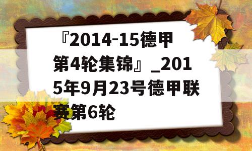 『2014-15德甲第4轮集锦』_2015年9月23号德甲联赛第6轮