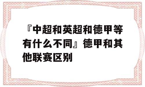 『中超和英超和德甲等有什么不同』德甲和其他联赛区别