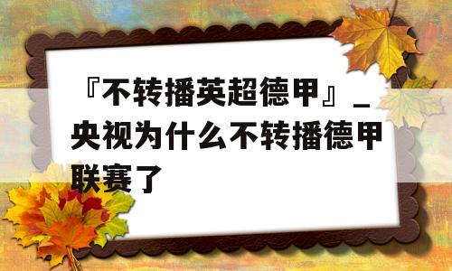 『不转播英超德甲』_央视为什么不转播德甲联赛了