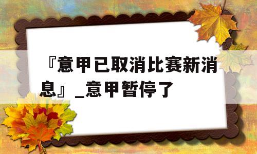 『意甲已取消比赛新消息』_意甲暂停了