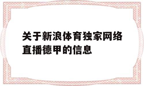 关于新浪体育独家网络直播德甲的信息