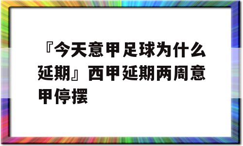 『今天意甲足球为什么延期』西甲延期两周意甲停摆