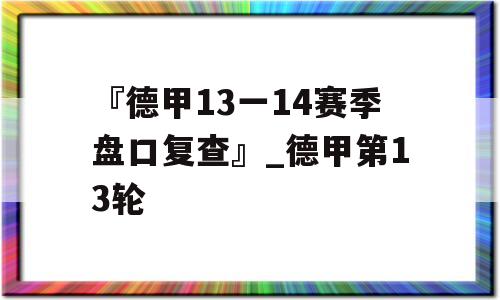 『德甲13一14赛季盘口复查』_德甲第13轮