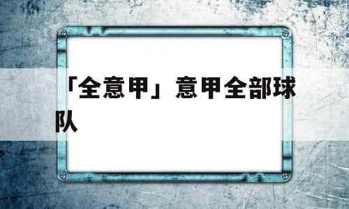 「全意甲」意甲全部球队