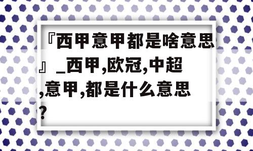 『西甲意甲都是啥意思』_西甲,欧冠,中超,意甲,都是什么意思?