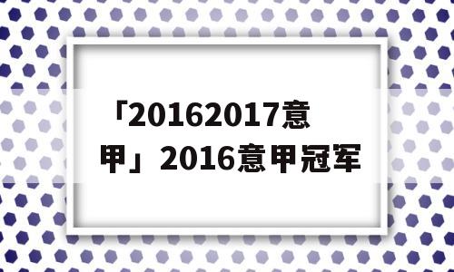 「20162017意甲」2016意甲冠军