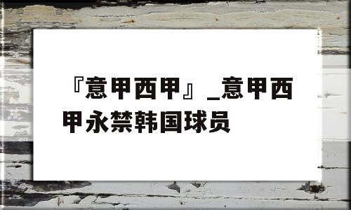 『意甲西甲』_意甲西甲永禁韩国球员