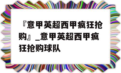 『意甲英超西甲疯狂抢购』_意甲英超西甲疯狂抢购球队