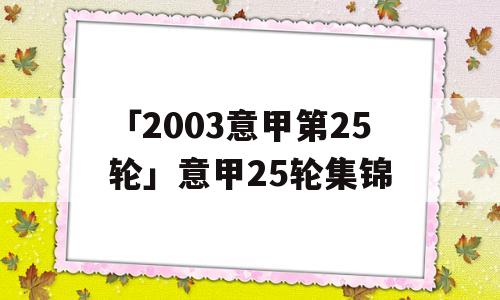 「2003意甲第25轮」意甲25轮集锦