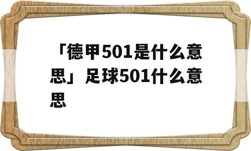 「德甲501是什么意思」足球501什么意思