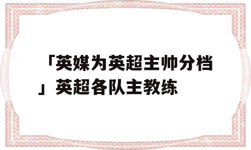 「英媒为英超主帅分档」英超各队主教练