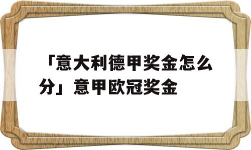 「意大利德甲奖金怎么分」意甲欧冠奖金