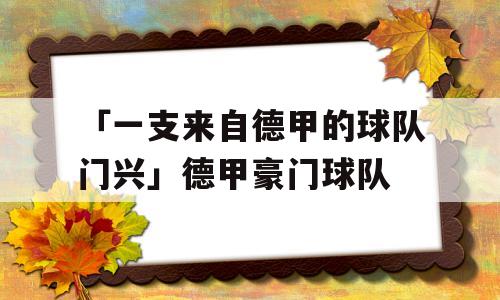 「一支来自德甲的球队门兴」德甲豪门球队