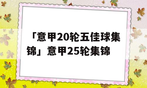 「意甲20轮五佳球集锦」意甲25轮集锦