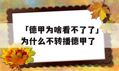 「德甲为啥看不了了」为什么不转播德甲了