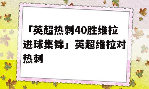 「英超热刺40胜维拉进球集锦」英超维拉对热刺