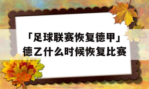 「足球联赛恢复德甲」德乙什么时候恢复比赛